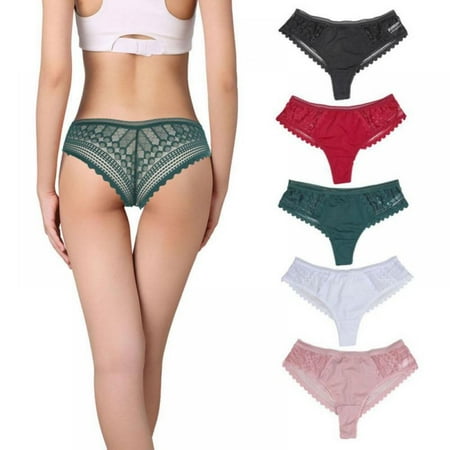3 Pack Women Mid-rise Lace Panties Thongs Ice Silk Traceless Sexy Lace Transparent Briefs Solid Lace Thong Underwear