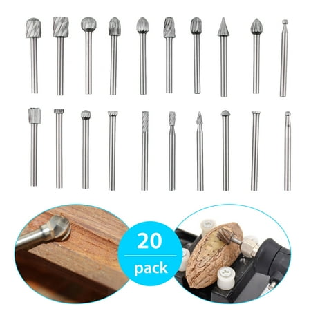 Lenox Wood Bits - TSV 20pcs HSS Routing Router Bits Burr Rotary Tools Wood Milling Burs With 1/8