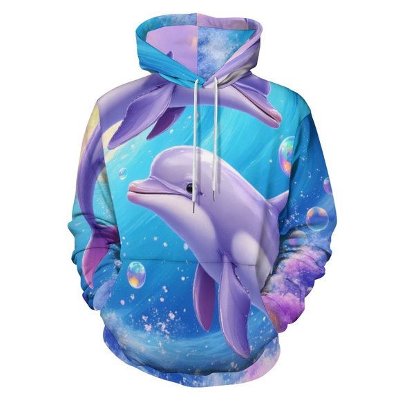 Two Dolphins in Ocean Waves 3d Sweatshirts Hoodie Fashion Casual Personality Men's Women Street Hoodie Pullovers Long Sleeve Comfortable Top