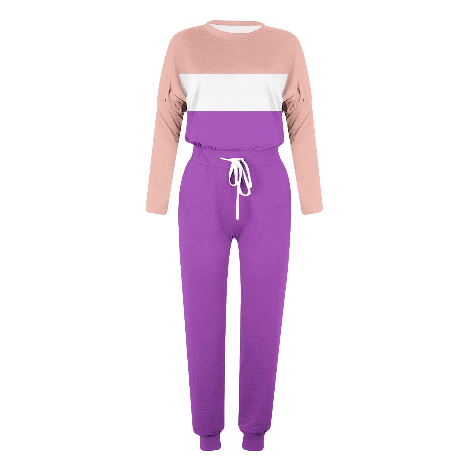 Casual 2 Piece Shorts Sets for Women Women Short Sets 2 Piece Outfits Fall Women'S Round Neck Long Sleeve Top + Pants Color Blocking Home Sports Casual Yoga Suit
