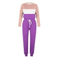 thumbnail image 4 of Lcziwo Summer Sweatsuits for Women Set Two Piece Outfits Set Long Sleeve Long Pants Tracksuits Striped Print Spring Fall Sweatsuits 2025 Purple,XL, 4 of 5