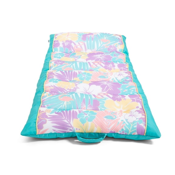 Big Joe Kona No Inflation Needed Pool Lounger with Headrest, Tropical Hibiscus Aqua Double Sided Mesh, Quick Draining Fabric, 5.5 feet Big