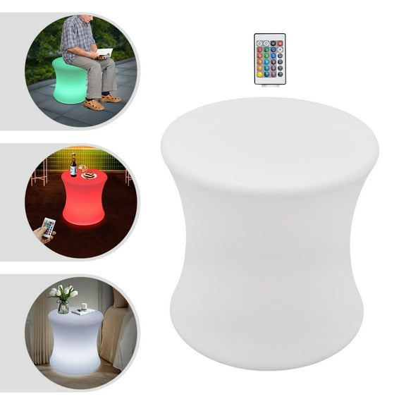 16" Color-Changing Lighting Chair Rechargeable LED Light Up Stool Cube 1.2W RGBW IP54 Drum-Shaped 15.75*15.75in for Bars, Hotels, KTVs, Clubs