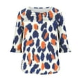 thumbnail image 7 of HOMBOM Tops for Women Half Sleeve Navy Crew Neck Pullover Front Pleated Ruffle Sleeve Polka Dot Basic Shirt, 7 of 7