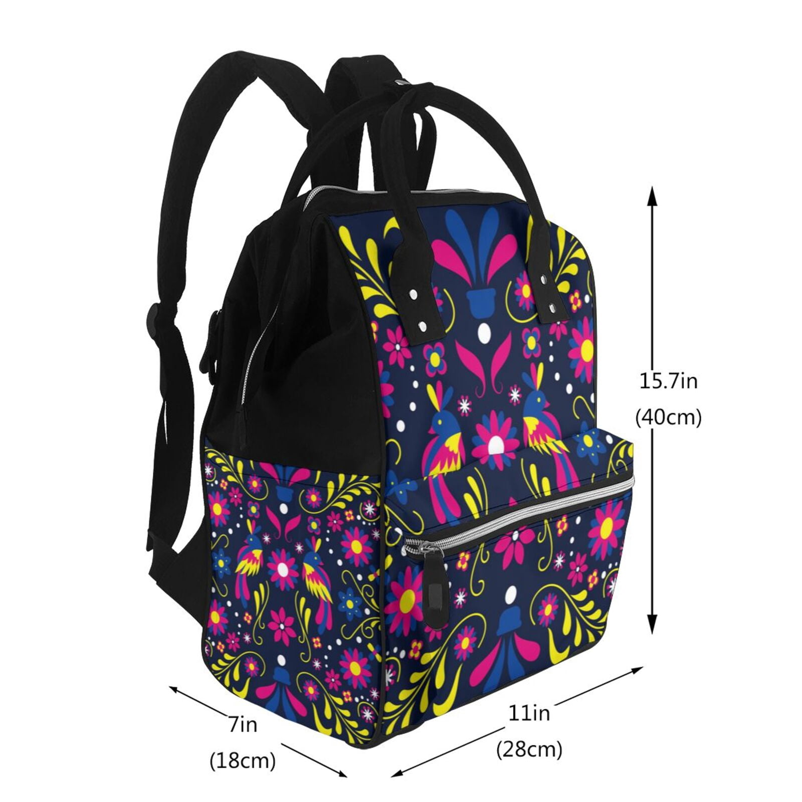 Ratiio Colorful Mexican Mummy Backpack - Waterproof Twill Canvas, Large Capacity Diaper Bag with Multiple Pockets and Adjustable Straps