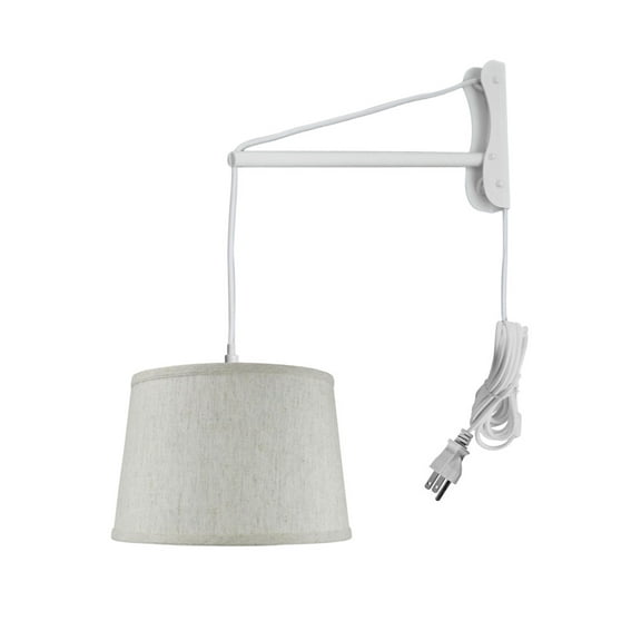 MAST Plug-In Wall Mount Pendant, 1 Light White Cord/Arm, Textured Shallow Drum Shade 10x12x08