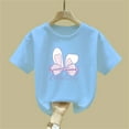 thumbnail image 5 of Piuwrlz 12-13 Years Girls Short T-Shirts Sleeve Teen Graphic Shirts Tops Crew Neck Bow-knot Pullover Blue Size 12-13 Years, 5 of 7