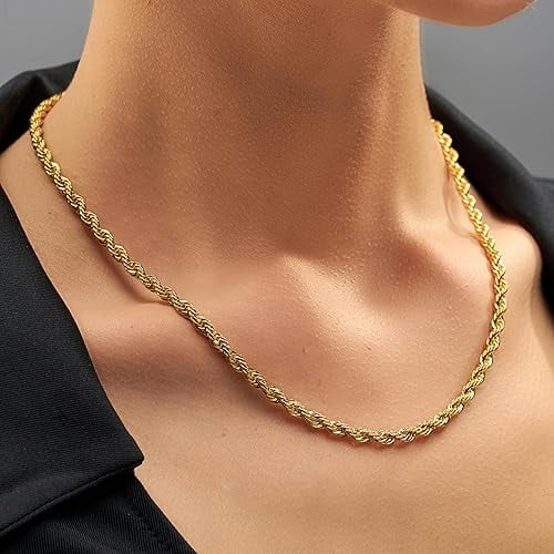 LIFETIME JEWELRY 5mm Rope Chain Necklace 24k Real Gold Plated
