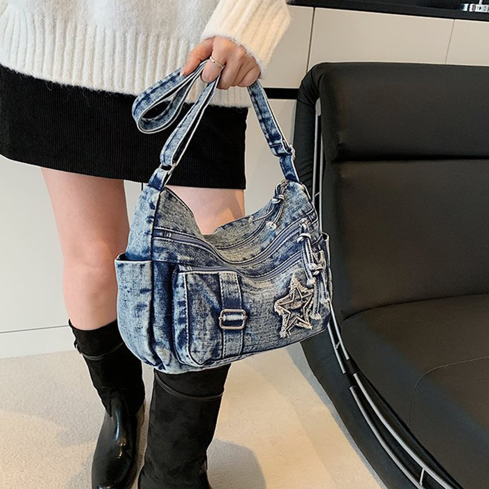Denims Shoulder Purses for Womens Casual Hobos Bags Shoulder Handbags Crossbody Bag with Adjustable Straps Toted Bag