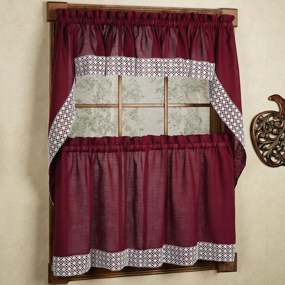 Salem Kitchen Window Curtain 36" Tiers Swags & Valance Set Burgundy w