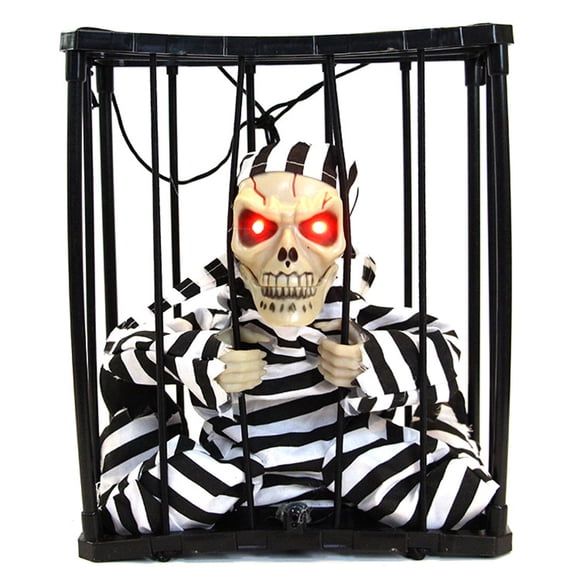 Halloween Skeleton Cage Prisoner Halloween Decorations Halloween Scary Screaming Animated Skeleton Cage Prisoner With Light Up Eyes Haunted House Props Halloween Party Decorations