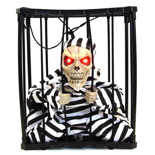 Animated Skeleton Cage Prisoner, Deform Durable Reusable Halloween Scary Screaming Toy For Halloween Party For Living Room