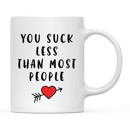 

Valentine‘s Day Funny His Her Couples Coffee Mug Gift You Suck Less Than Most People Heart Graphic 1-Pack Gift Box 11oz