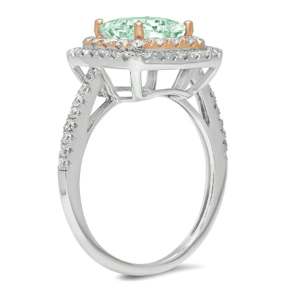2.07 ct Princess Cut Simulated Green Diamond Halo Engagement Ring for Women in 18K White/Rose Gold