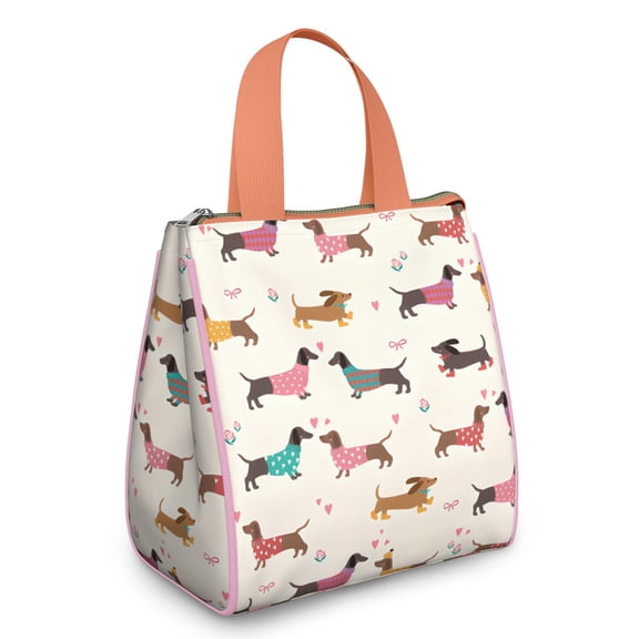 Colorful Funny Dachshund Insulated Lunch Bag for Women & Adults,Large Portable Soft Cooler Lunch Bag,Thermal Food Storage Tote with Pearl Cotton,8.66L,8.75x5.75x9.5 Inch