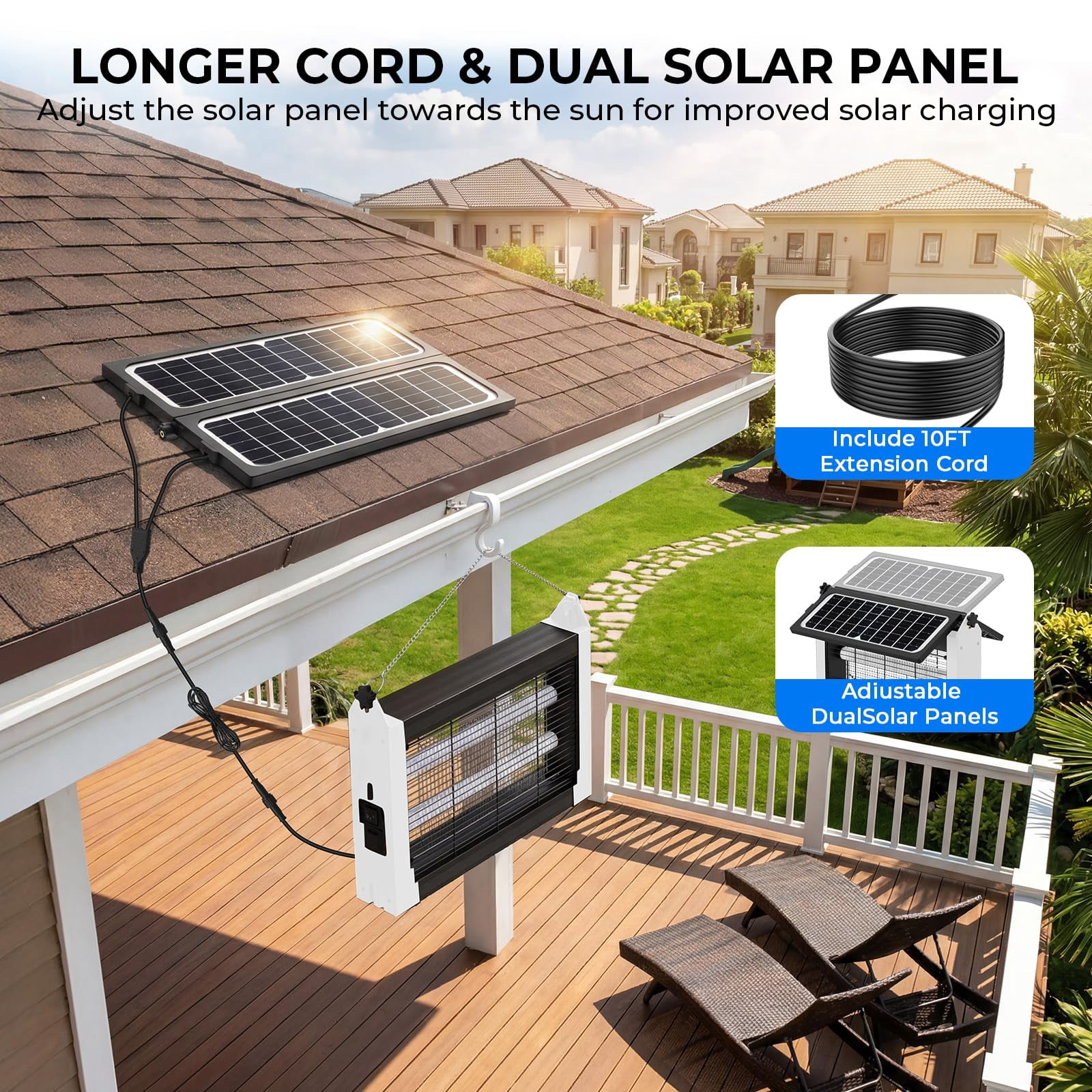 Upgraded Solar Zapper Outdoor With Dual Panels  4500v Cordless Rechargeable Fly Insect Killer Waterproof Electric Mosquitoes For Patio Garden Backyard Rv Camping Pond