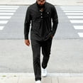 thumbnail image 2 of Men's 2 Piece Plaid Jacquard Track Suit - Quarter Button Polo Sweatshirt & Jogger Pants Set,Black,Small, 2 of 9