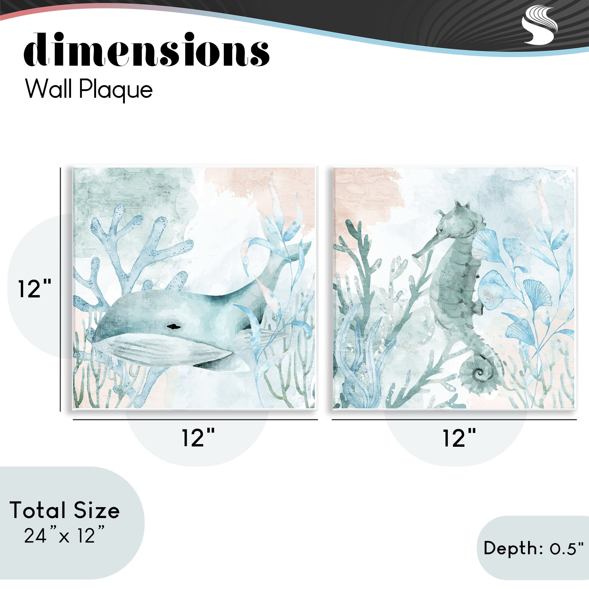 Stupell Industries Whale & Seahorse Sea Swim 2 Piece Wall Plaque Art Set, design by Kim Allen