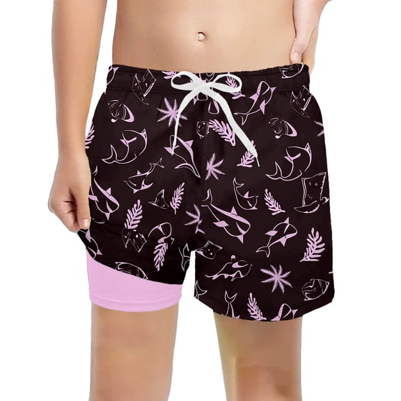 Lullu Boys Quick-Dry UPF 50 Swim Trunks with Compression Liner Bathing Suit, Sizes 5-16