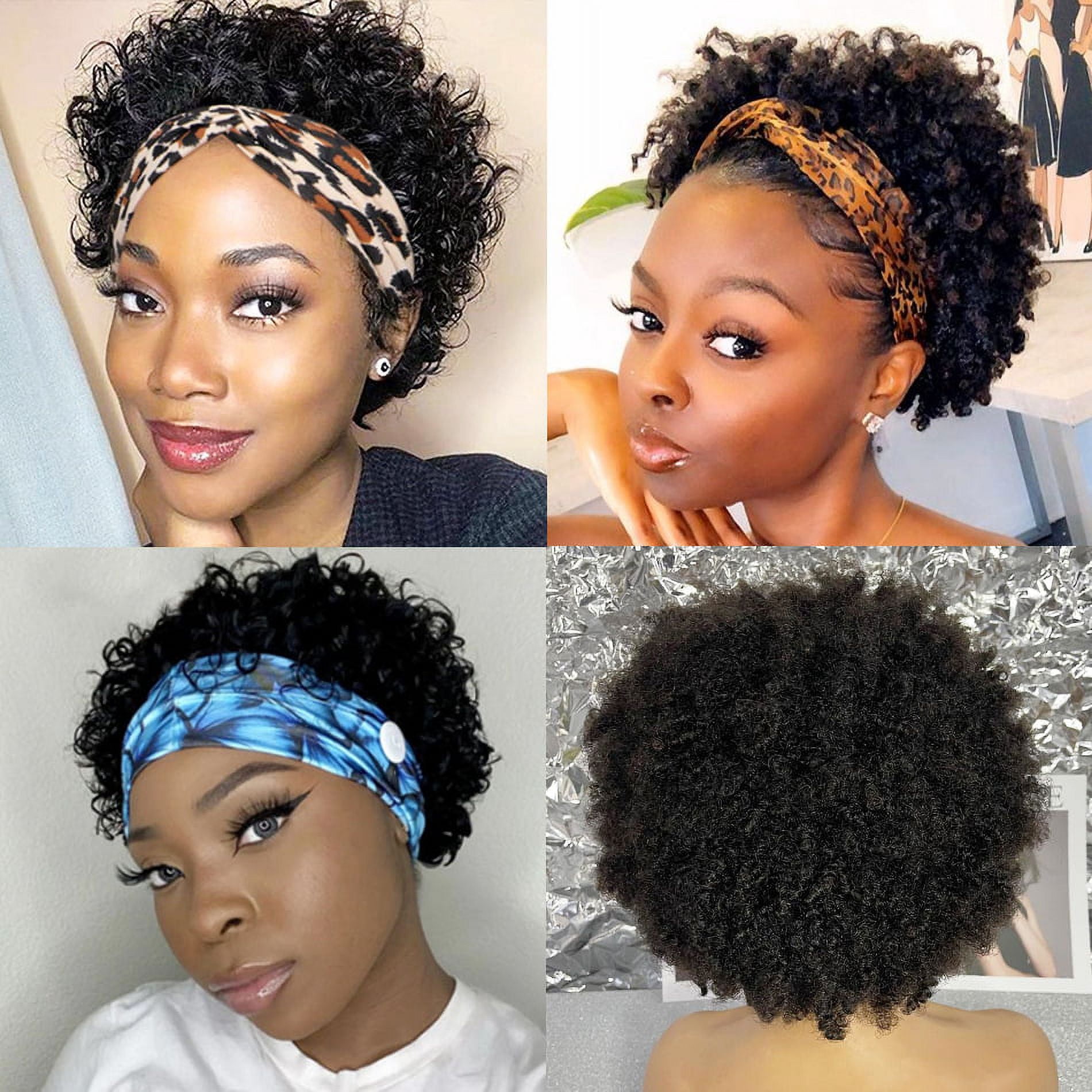 #1B Headband Wig Pixie Cut Curly Headband Wig Human Hair Glueless Pixie Wigs Curly Headband Wigs for Black Women Human Hair Brazilian Virgin Short Curly Human Hair Wigs
