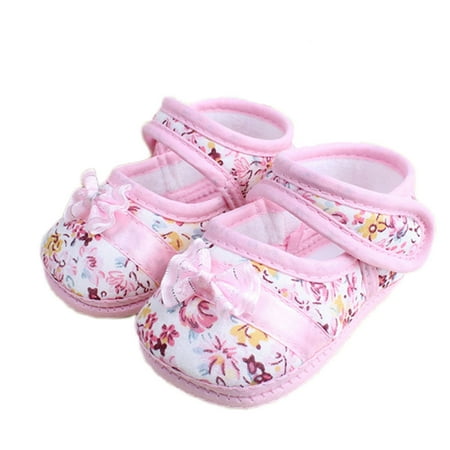

Newborn Girl Shoes Floral Bowknot Soft Soled Crib Shoes Non-Slip Infant Dress Shoes Princess Shoes Prewalker Shoes 3-12 Months Pink