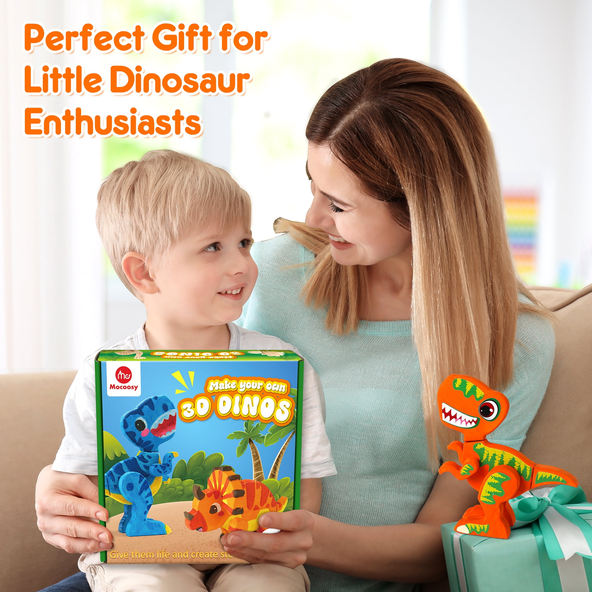 Wooden Dinosaur Painting Art Easter Craft Kit for Kids 3-5, Wood Take Apart Dinosaur Snap Together Building Toy, Build Your Own Dinosaur with Paint and Stickers STEM Game Creative Gift for Boys Girls