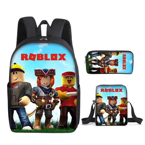 Conjunto de tres piezas alrededor de ROBLOX para estudiantes de escuela primaria y secundaria, mochila escolar, bolsa de mensajero, bolsa de lápices, mochila para niños