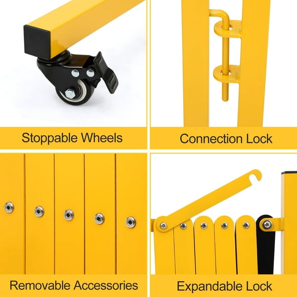 GloryStar Expandable Metal Barricade Gate, Mobile Safety Barrier with Retractable Traffic Fence, Easy Assembly, and Casters