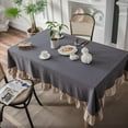 thumbnail image 2 of Retro Farmhouse Ruffle Tablecloth Cotton Linen Tablecloth with Flounces Trim Dust-Proof Washable Table Cover for Kitchen Party Dinner Picnic Decor (Rectangle/Oblong, 140*180cm, Grey), 2 of 5
