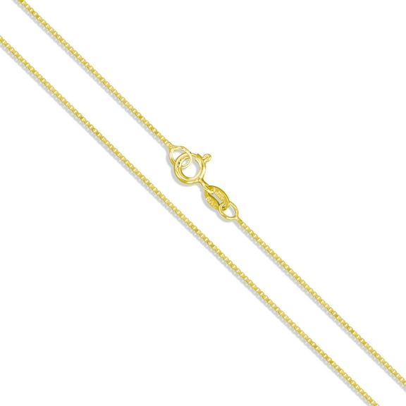 22k Yellow Gold Plated Sterling Silver Box Chain 1mm Genuine Solid 925 Italy Necklace 22" Jewelry Female