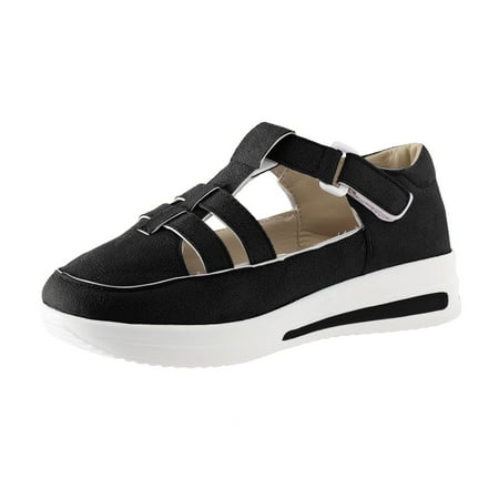 

SZXZYGS Running Shoes for Women Wide Ladies Fashion Solid Color Hollowed Out Flock Hook Loop Thick Sole Casual Sports Shoes