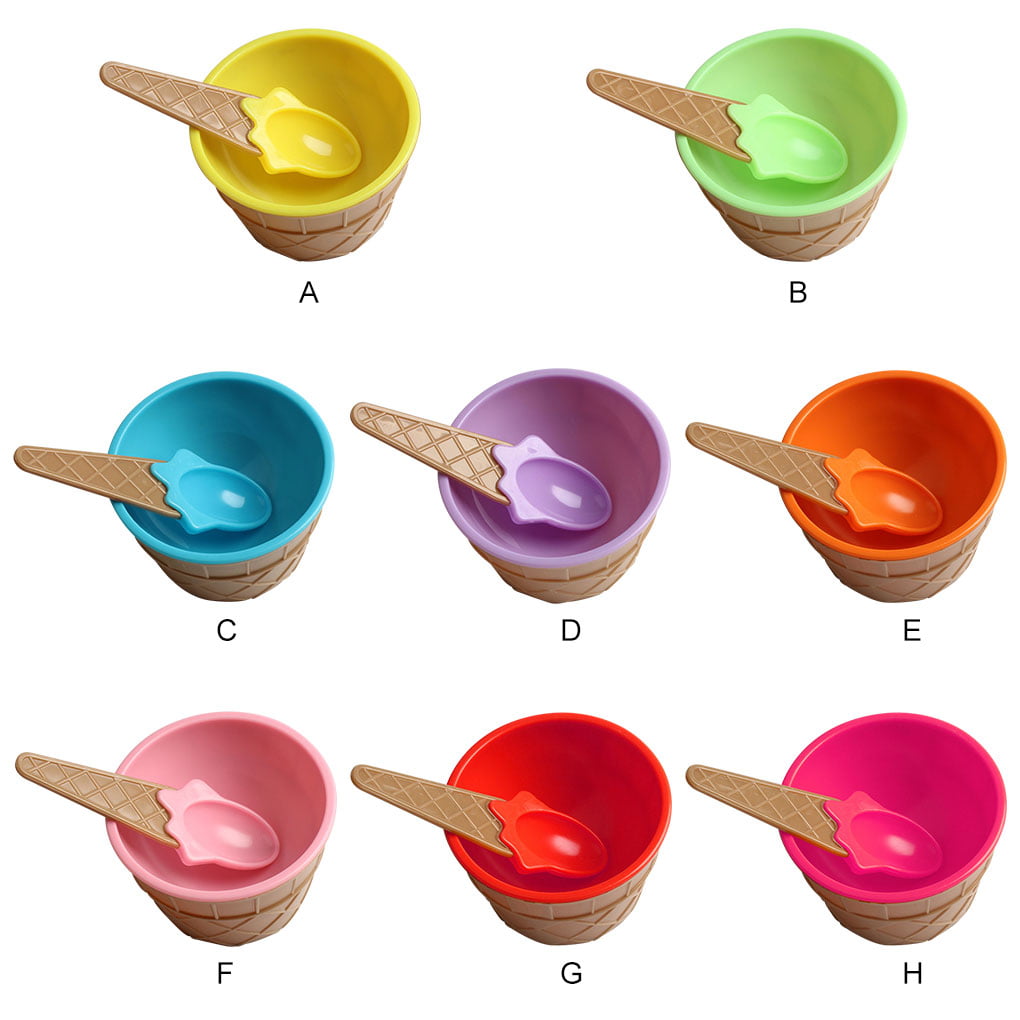 Blue Guangcailun Kids Ice Cream Cup Children Dessert Ice Cream Mixing PP Bowl with Spoon Dinnerware Tableware 