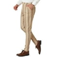 thumbnail image 4 of MODA NOVA Big & Tall Men's Striped Dress Pants Slim Fit Flat Front Trousers Beige 38, 4 of 5