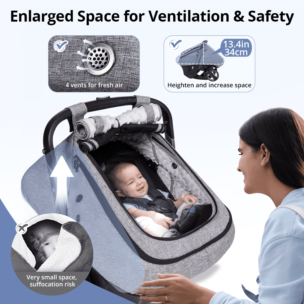 Baby Car Seat Cover, Caveen Infant Carseat Canopy, Warm Plush Minky Dots Shield Covers, with Breathable Mesh Window, Enlarge Space, Grey