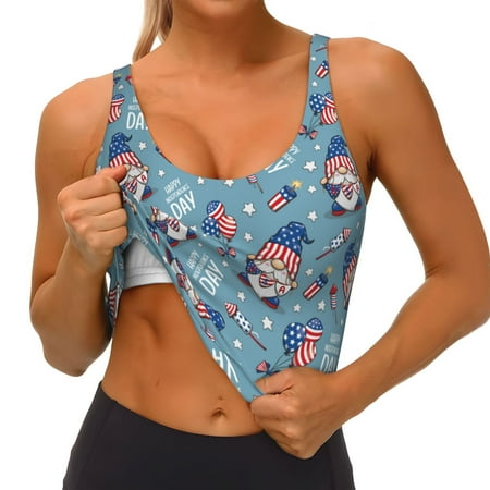 Goofa Independence With Gnome Printed Sports Bras for Women  High Impact Running Bra Workout Crop Tank Tops Longline Sports Bra Push up-