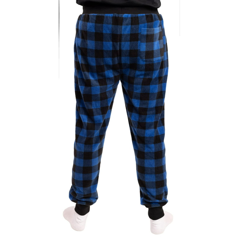 #followMe Men's Microfleece Buffalo Plaid Pajama Pants with Pockets:  Comfortable Joggers (Blue and Black Buffalo Plaid Jogger, XX-Large)