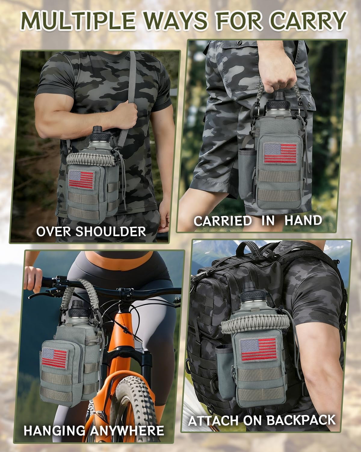 Half Gallon Water Bottle Insulated with Sleeve-64 oz Stainless Steel Water Jug with Strap Paracord Handle Metal Sport GYM Water Bottles for Men Women Hunting Hiking Travel Biking Camo CP