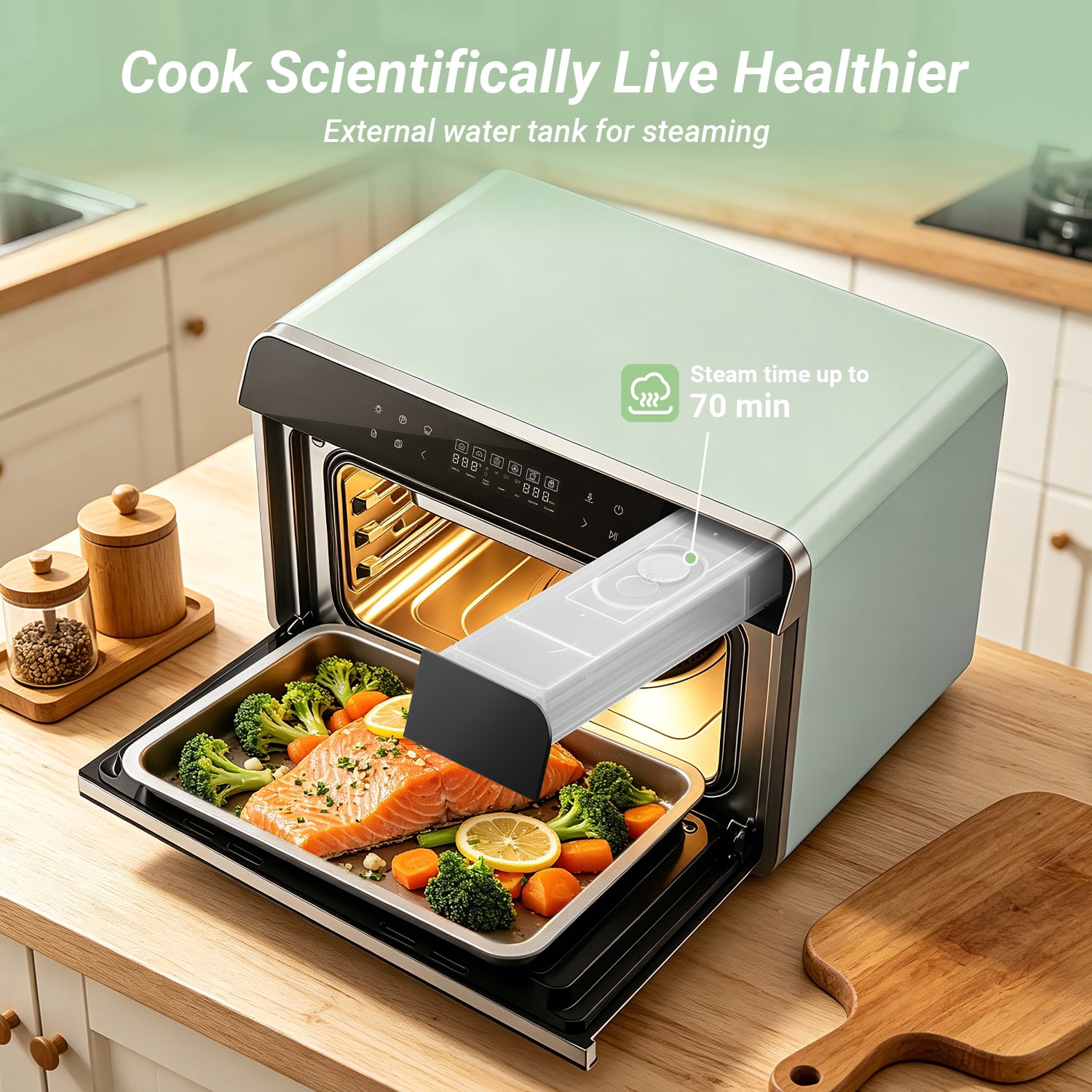 ROBAM R-BOX Combi Steam Oven, 23QT Countertop Steam Oven & Air Fryer Combo, 3 Steam Modes, Professional Steam-Bake, Air Fry, Dehydrate & Ferment, Rapid Heating & Self-Cleaning, Green