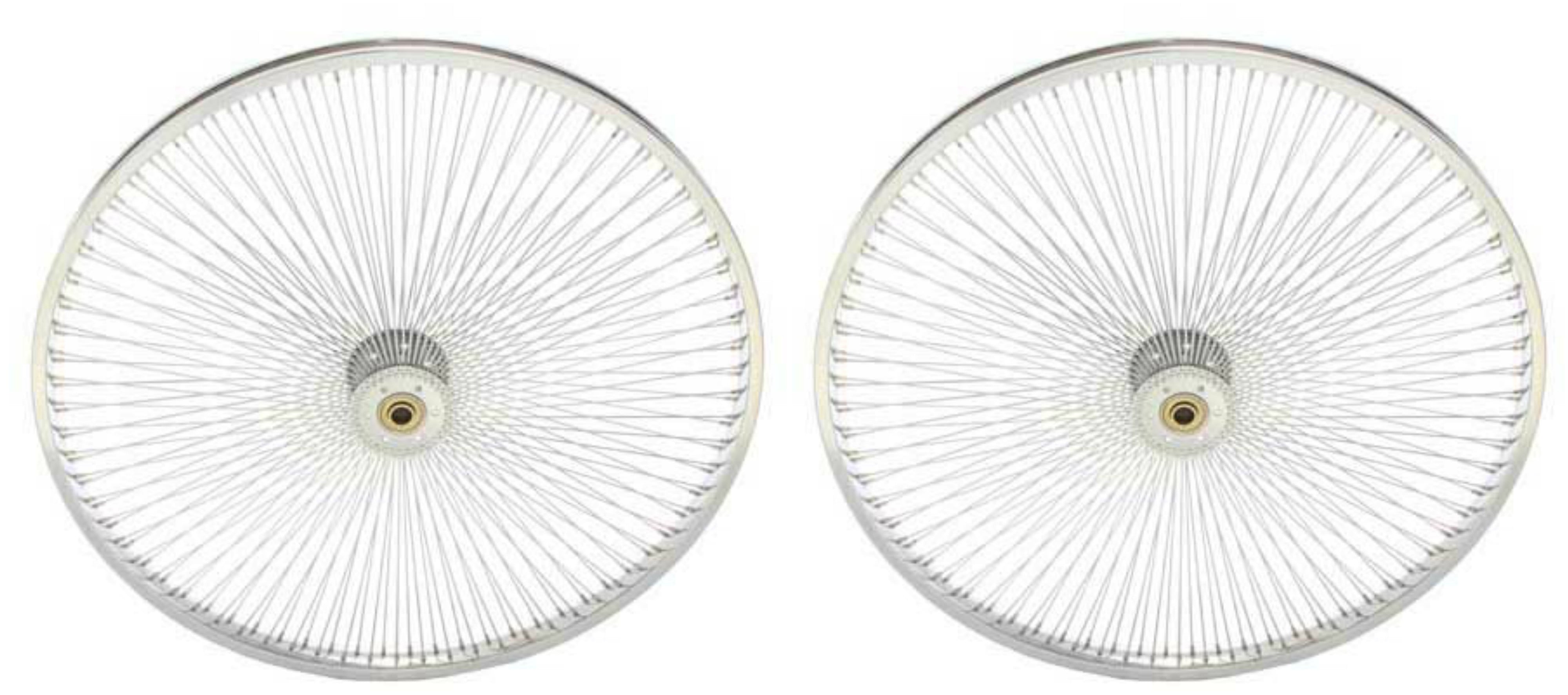 Two Chrome 26" 144 Spoke Hollow Hub Wheels for Trike.