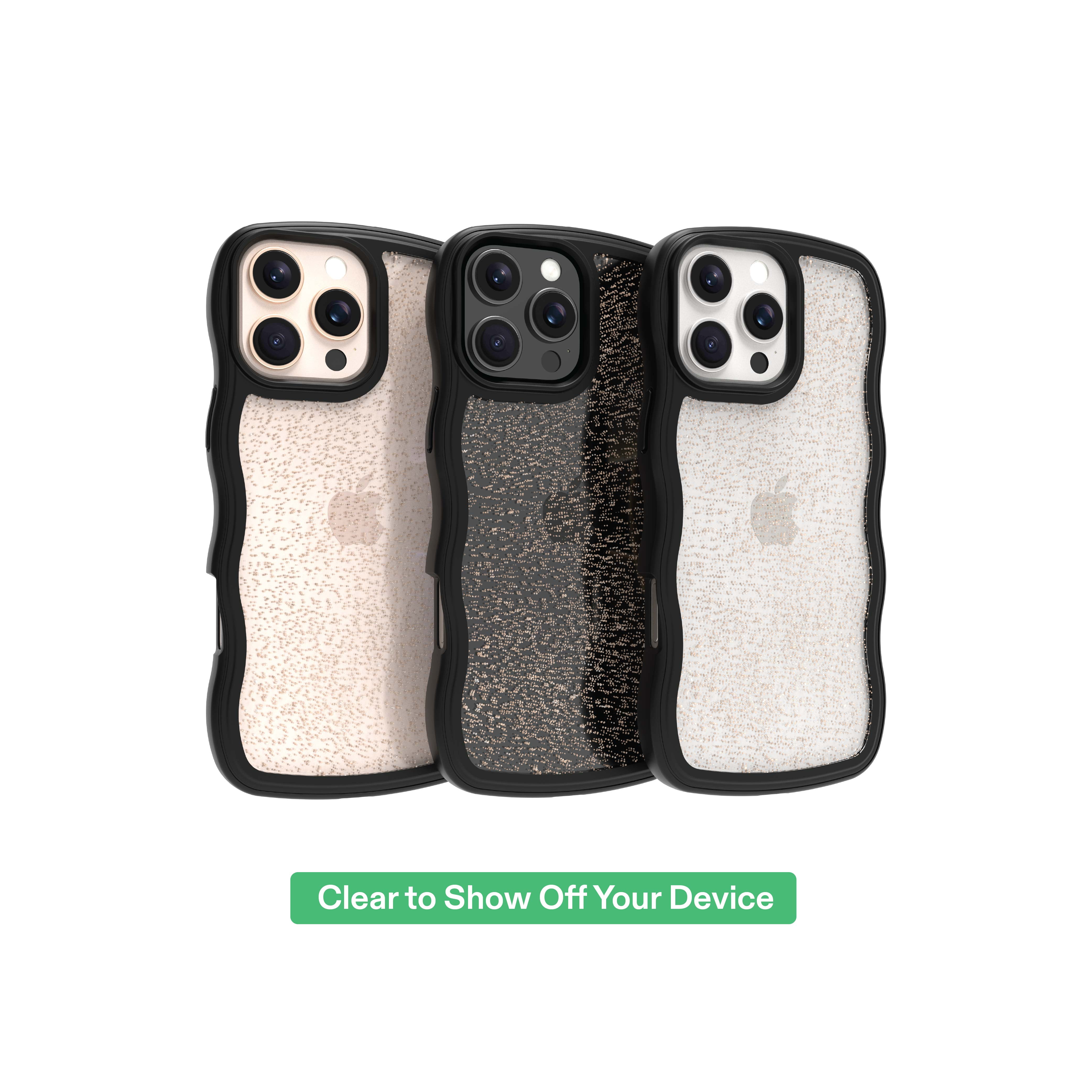 onn Wavy Grip Phone Case for iPhone 16 Pro - Black/Gold Glitter