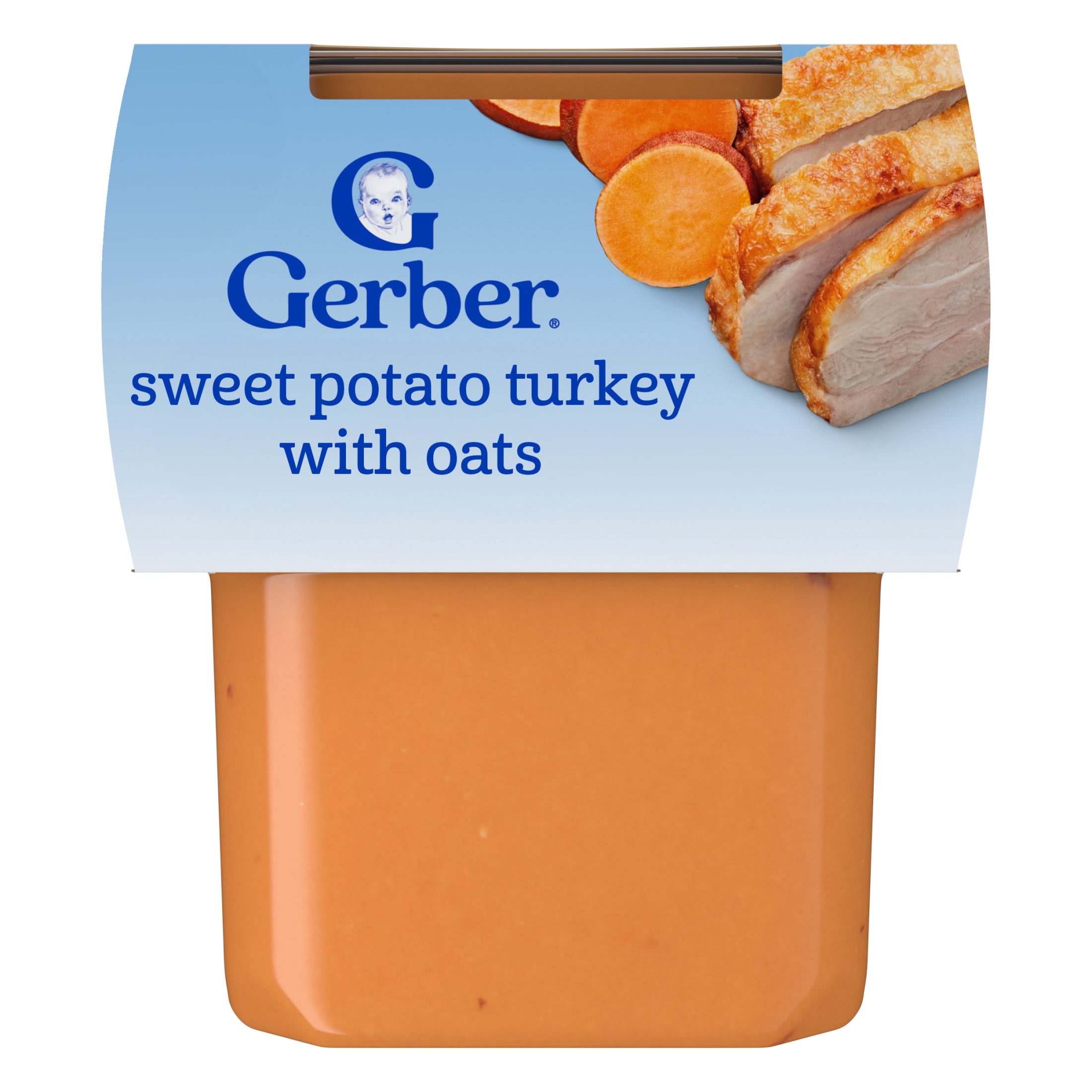 (4 pack) Gerber Stage 2 Baby Food, Sweet Potato Turkey with Oats Puree Tub, Baby Puree, 2PK 8 oz