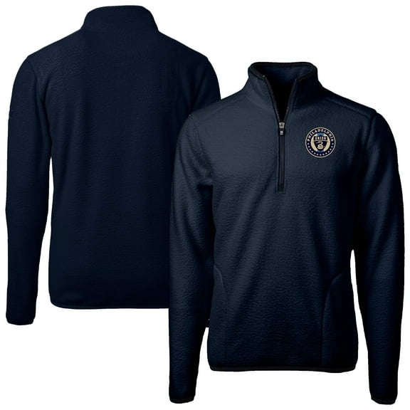 Men's Cutter & Buck  Navy Philadelphia Union Big & Tall Cascade Eco Sherpa Fleece Quarter-Zip Pullover Jacket