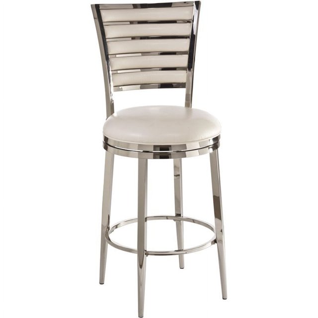 Hillsdale Rouen 43.75" Metal Mid-Century Counter Stool in Shiny Nickel/Ivory