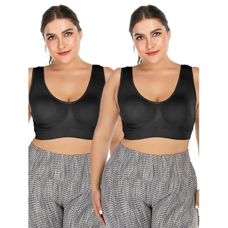 

YouLoveIt Women Sports Bra 2-pack Plus Size Seamless Sports Bra Wireless Sports Bra for Women Underwear Sport Yoga Bras with Removable Pads