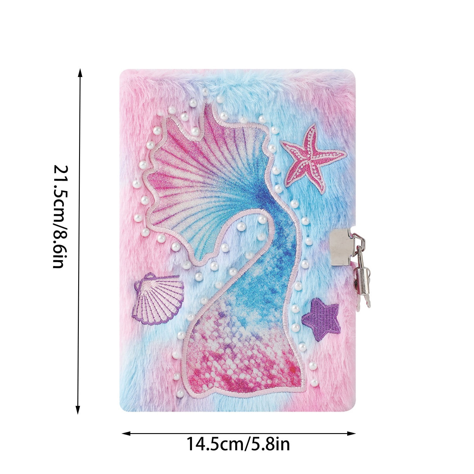 VKLU Plush Lock Diary, Mermaid Theme Fuzzy Notebook with Keys, Aesthetic Tie Dye Sequin Journal for Creative Writing and Daily Log, Soft Furry Stationery, Purple Tie Dye