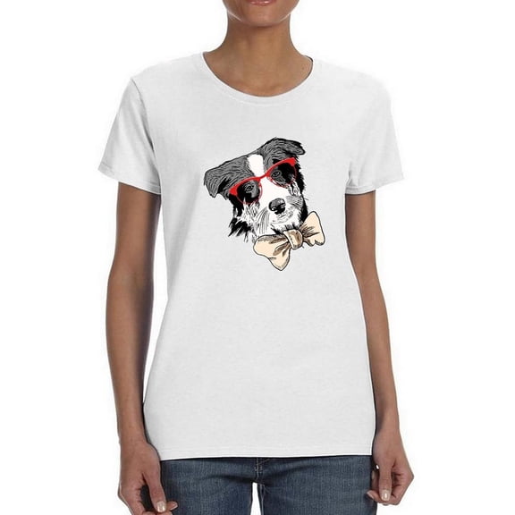 Border Collie Dog Eyeglasses Shaped T-Shirt Women -Image by Shutterstock, Female XX-Large
