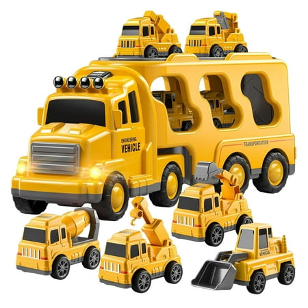 Remote Control Car Preschool Fire Truck Toy Set with Light and Music Transport Vehicle Truck for Toddlers 3 4 5 Birthday Kids Educational
