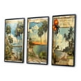 thumbnail image 3 of Designart "Vintage Florida Collage of Palm Trees and Beach II" Florida Framed Wall Art Set Of 3 - Green Modern Frame Gallery Set For Office Decor, 3 of 6