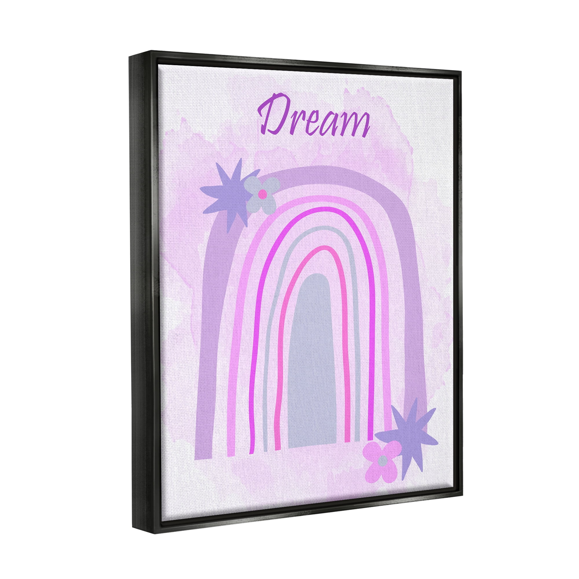 Stupell Industries Dream Purple Floral Rainbow Arch Inspirational Painting Black Floater Framed Art Print Wall Art