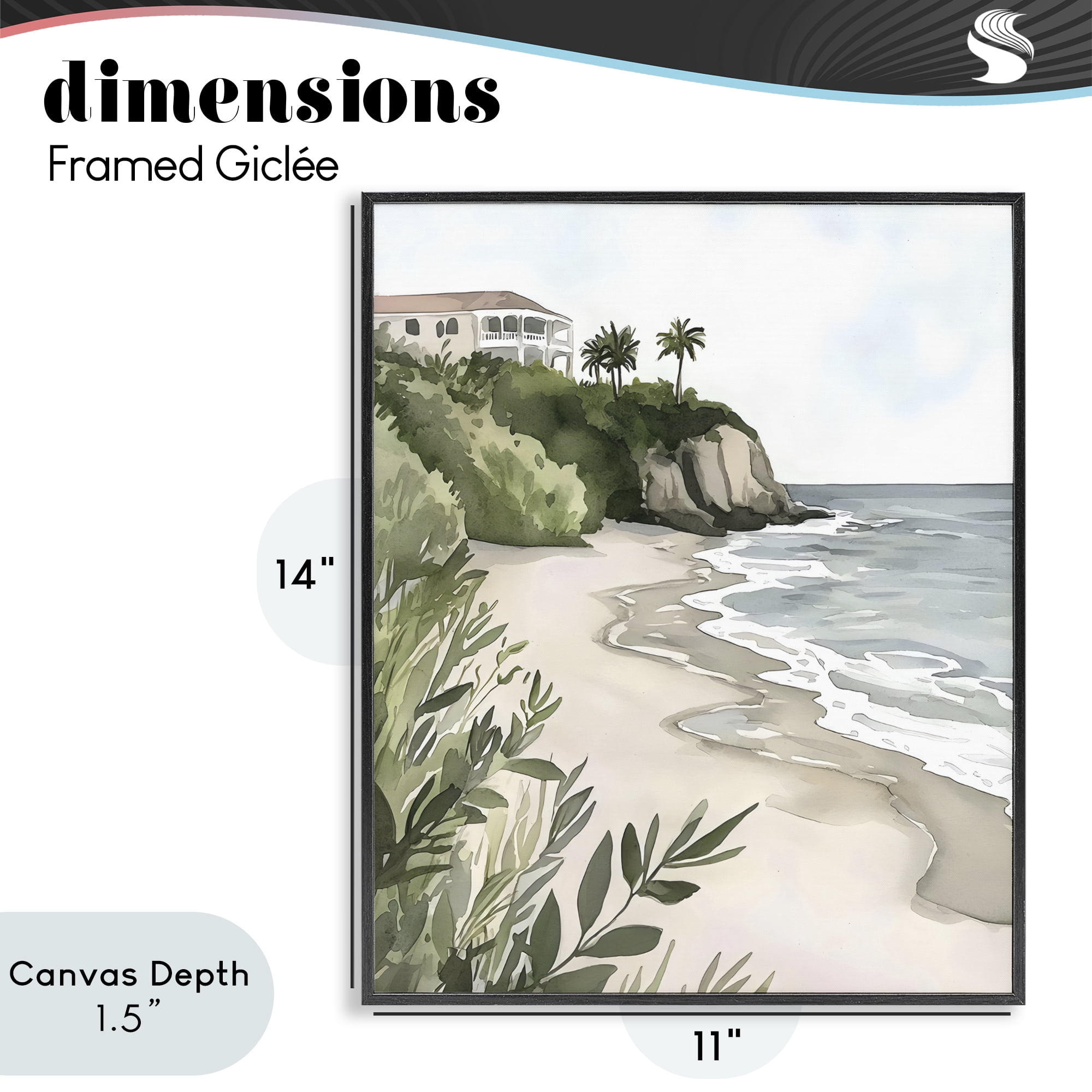 Stupell Industries Coastal Calm Villa on Bluff Black Framed Giclee Art, design by Riley B